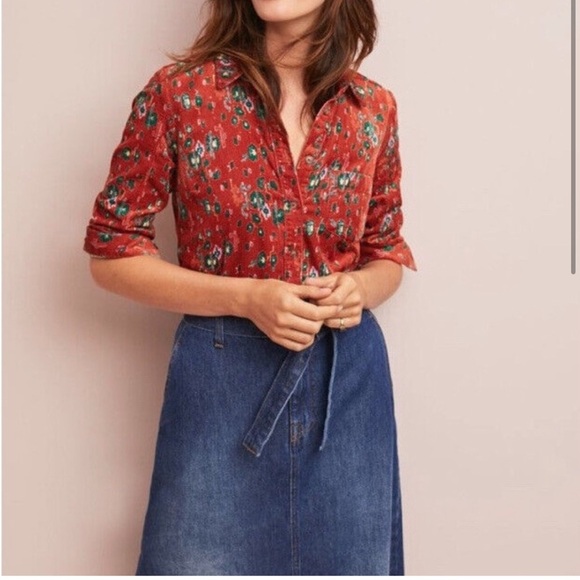 Anthropologie Corduroy western coastal cowgirl Button Down shirt size 0 boho - Picture 2 of 9